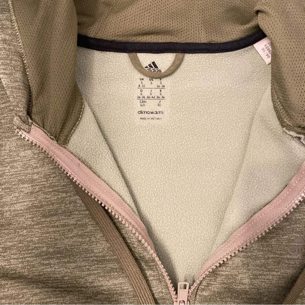 Moss Olive Green Zip Up Hooded Climawarm Adidas Sweater - Picture 3 of 6